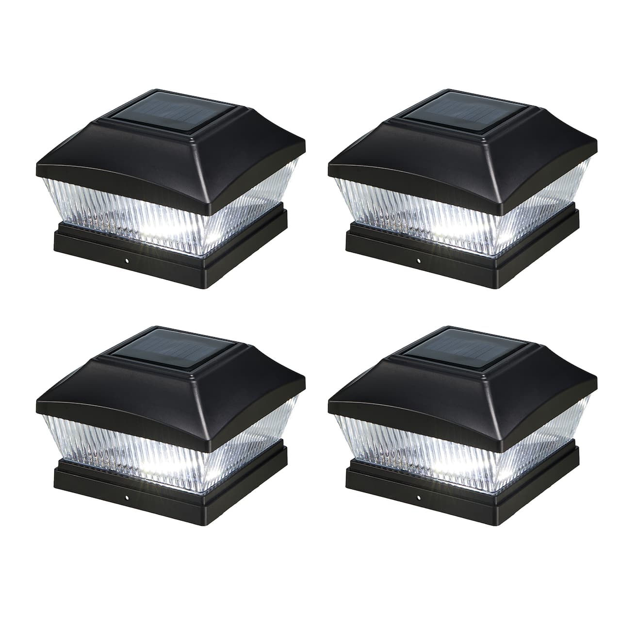 Glitzhome® 7" Black Solar Powered LED Fence Post Cap Lights, 4ct.